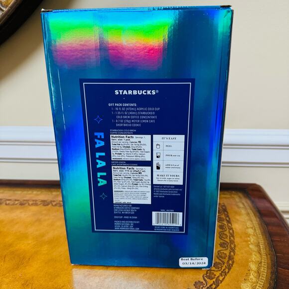 Starbucks 16 oz Cold Brew Coffee Cup Red Tumbler Fa La La Gift Set Reusable NEW - Picture 4 of 5